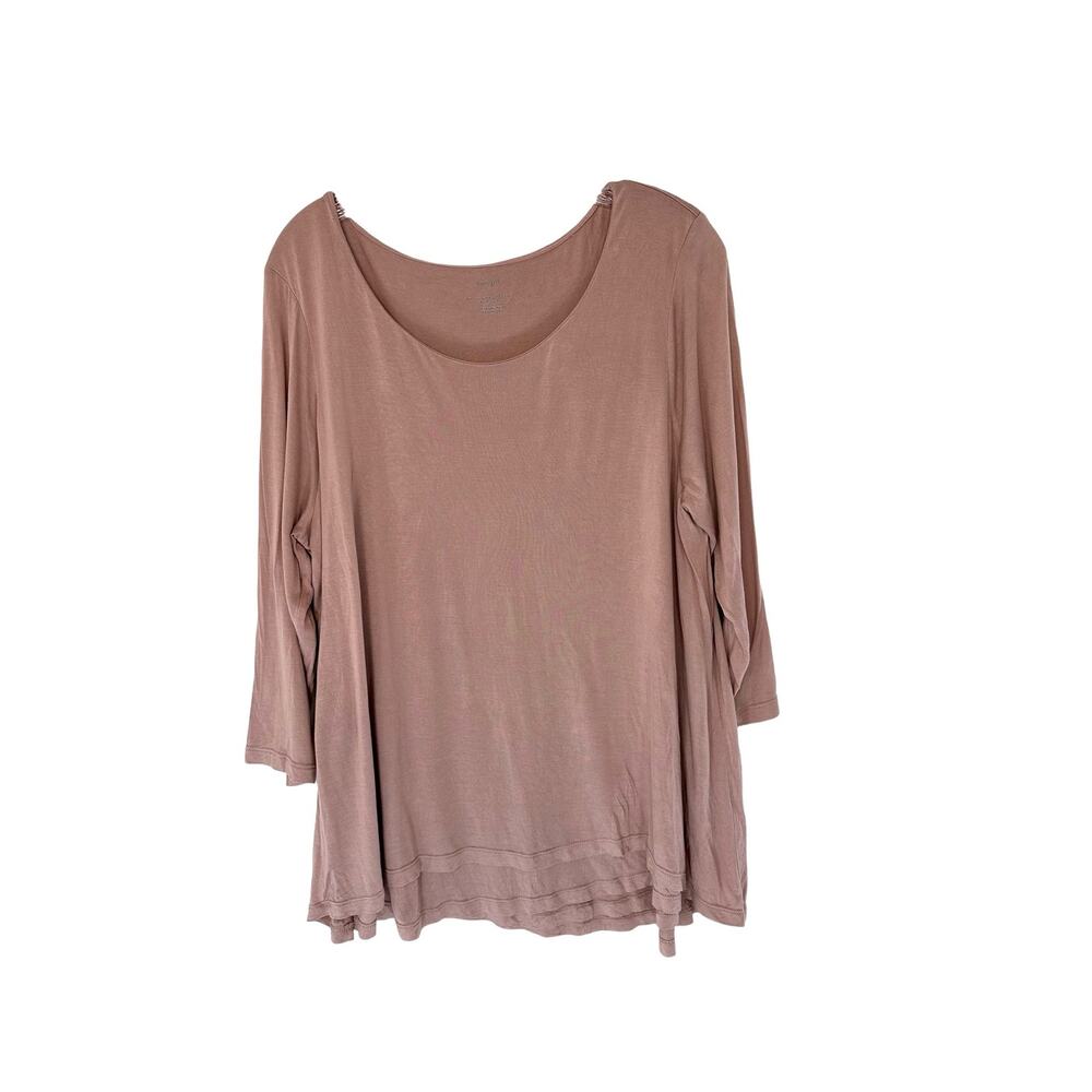 J.Jill Pure Jill Tan‎ Basic Super Soft 3/4 Sleeve Elliptical Tee Shirt Large